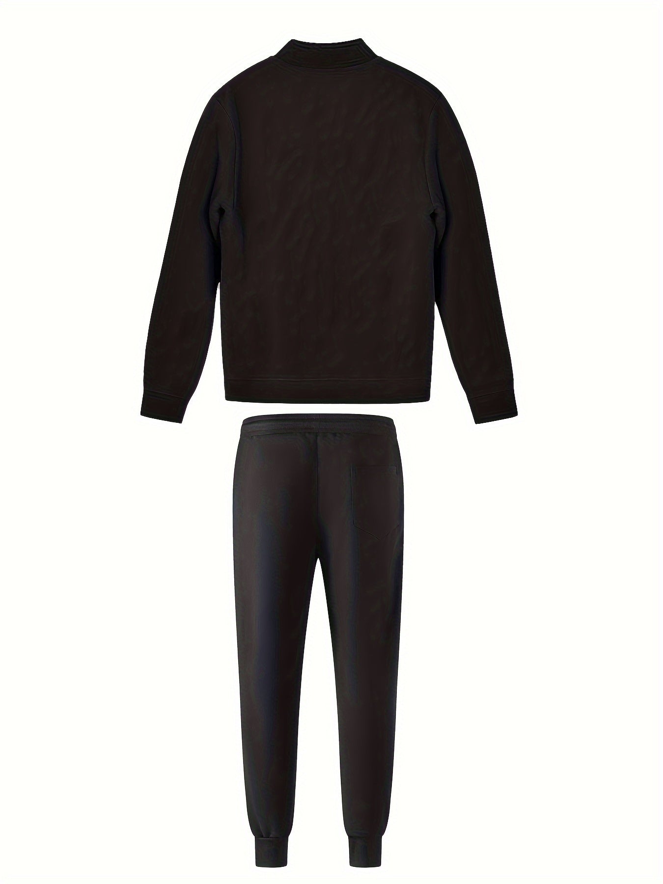 Men's Casual Polyester Sports Suit, Solid Color, Non-Stretch Fabric, Regular Fit, Baseball Collar Jacket and Sweatpants, Suitable for Spring/Autumn - Braided Eyelash Set