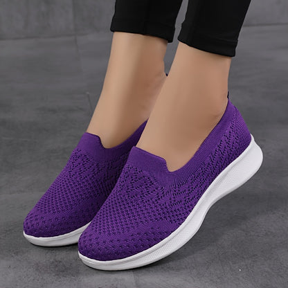 Women's Casual Slip-On Sneakers, Breathable Mesh Lightweight Flat Shoes For Work, Versatile Low-Top Sports Shoes Plus Size