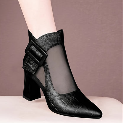 Women'S Pointed Toe Chunky Heel Pumps - Breathable Mesh Back Zipper Closure, Synthetic Cover Upper & Rubber Sole, Black Summer Casual Formal Dress Shoes for Office, Weddings, Parties, High Heel Boots, Wedding Guest Shoes, Cri