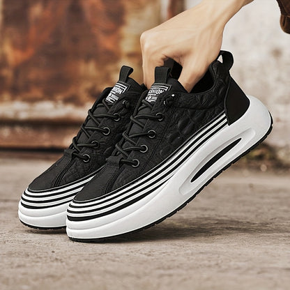 Men's Breathable Casual Sneakers - 2025 Spring New Design, Low-Top Elastic Lace-Up, Grey & White PU Upper with Cushioned EVA Insole & Durable PVC Sole for All-Season Outdoor Running, Gym, Daily Wear, Gym Shoes, Sleek Sporty D