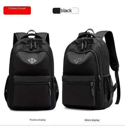 Stylish Black Nylon Backpack - Lightweight, High Quality, Large Capacity with Laptop Compartment, Adjustable Straps & Mesh Pockets for School, Travel, and Work