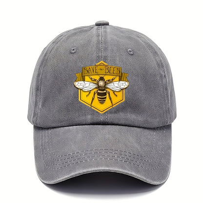 Men's Adjustable Baseball Cap with Hexagonal Bee Graphic & "SAVE THE BEES" Print - Breathable Sun Protection, Hand Washable, Casual Outdoor Sports Hat for Men, Breathable Fabric, Baseball Hat