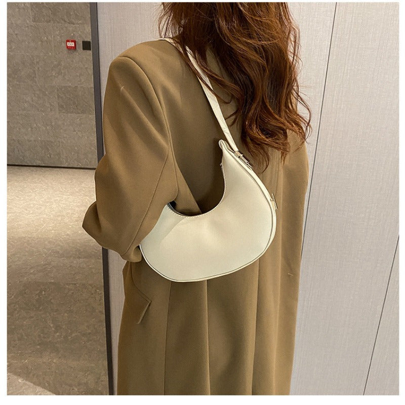 1pc Trendy Crescent Moon Shoulder Bag for Women - Large Capacity, Casual Underarm Purse in Black/Brown/White/Beige, with Polyester Lining, Zip Closure, Perfect for Commuting & Everyday Use, Crossbody Purse, Minimalist Handbag
