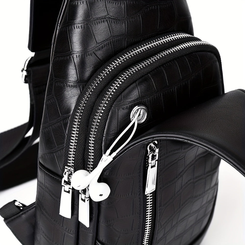 HUABUPS Men'S Black Crossbody Bag with USB Charging Port, Adjustable Strap & Multiple Compartments - Durable Business Travel Sling Bag for Daily Commute, Work, and Travel, Travel Backpack, Work Essentials Carrier, Textured Fi