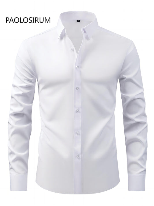 2025 New Men'S Business Slim-Fit Long-Sleeve Shirt, Wrinkle-Free, Elastic, And Smooth Fabric.