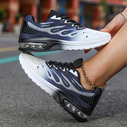 Women'S Breathable Mesh Running Shoes with Air Cushion - Lightweight Casual Sneakers, Camouflage Print, Lace-Up Low Tops for All-Season Comfort, White & Navy Design, Ladies Sneakers, Comfortable Footwear, Stylish Sneakers, Cu