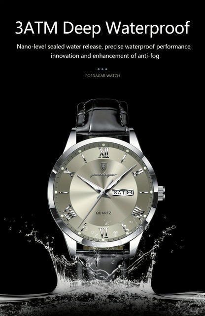 Luxury Leather Strap Men's Watch Waterproof Luminous Calendar Week Wristwatch Simple Business Fashion Sports Men's Watch