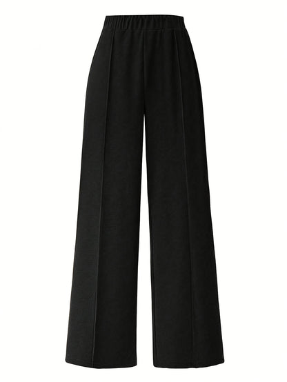 Elegant daily commuting two-piece set for ladies, featuring a color-blocked and pieced-together shirt and wide-leg trousers, suitable for all four seasons and machine washable.