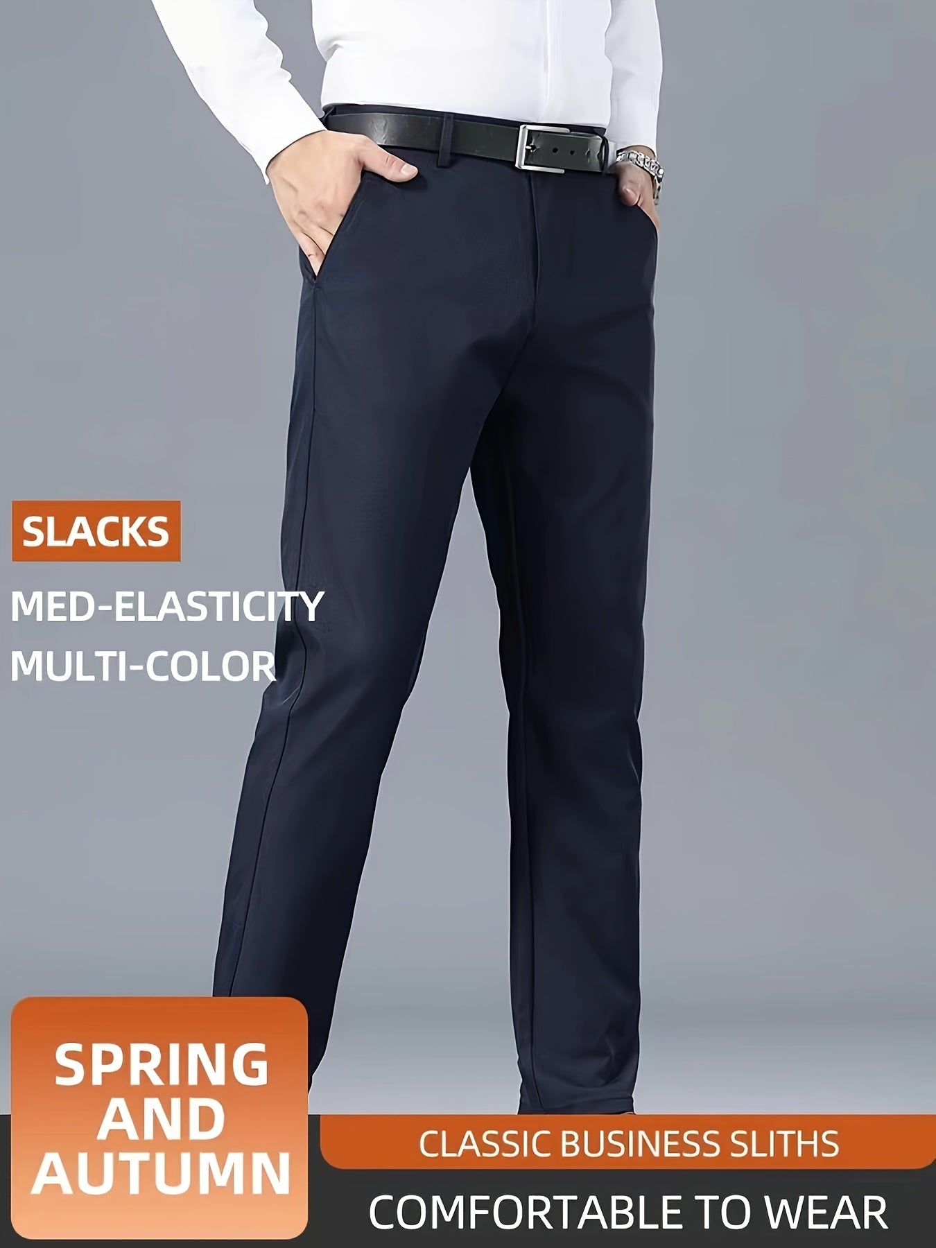 Men's Casual Solid Color Dress Pants - Polyester Blend, Woven, Regular Fit, All-Season Comfort, Adult Suit Pants