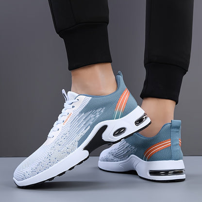 All-Season Breathable Knit Men'S Shoes with Cushioning Air Cushion for Sports, Lightweight And Soft Elastic Running Fitness Shoes, Versatile for Daily Commuting, Lace-Up, Low Top, Fabric Upper, Fabric Inner, PVC Sole, Fabric