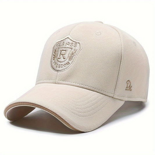 Unisex Baseball Cap with R Letter, Versatile Design, Wide-Brimmed Sun Hat with Badge for Large Head Sizes.