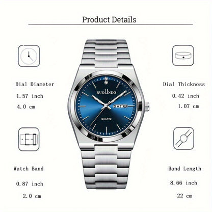Business Casual Watch | Unisex Slim Quartz Watch | Stainless Steel Band | Date & Day Display | Durable Alloy Case | Elegant Pointer Design | Ideal for Office & Casual Wea