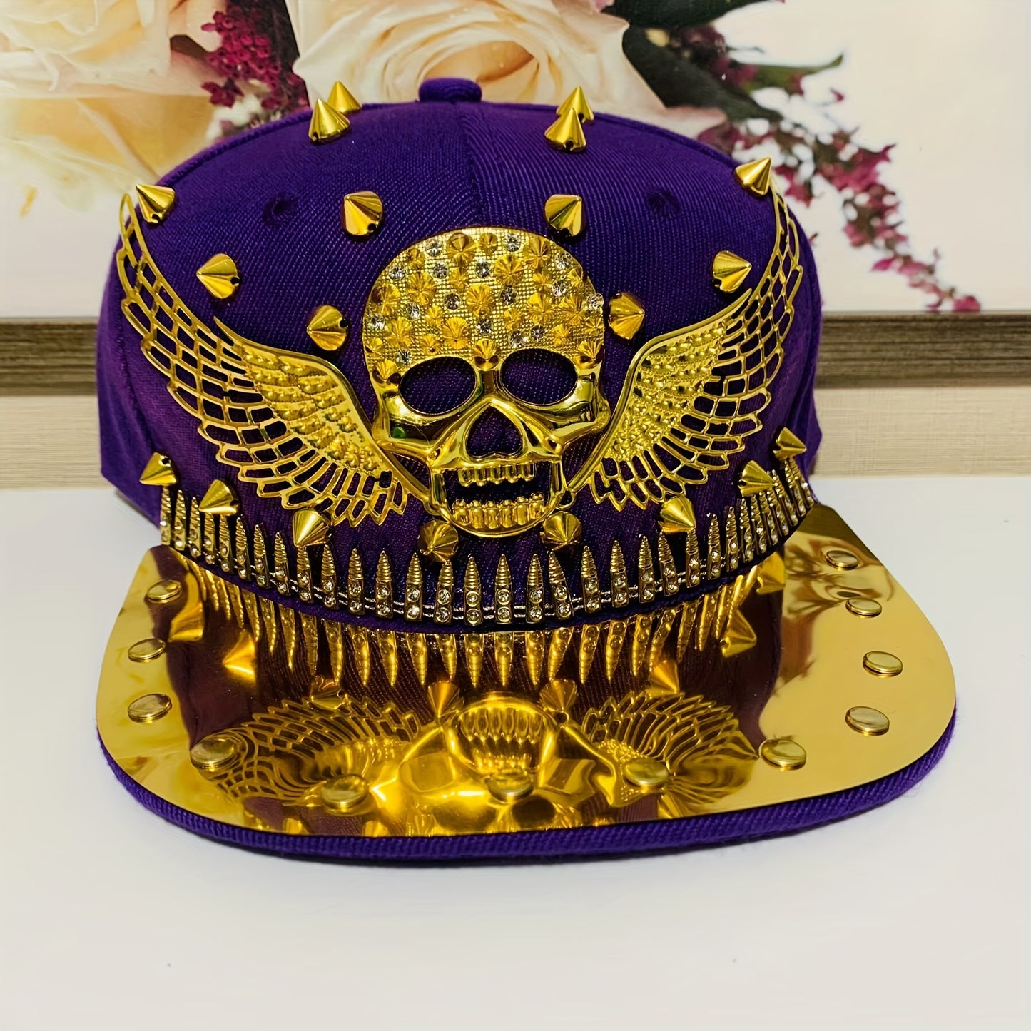 1pc Men'S Fashion Hip-Hop Street Dance Punk Baseball Cap, Lightweight Polyester, Non-Stretch Fabric, Street Style with Skull and Wings Design