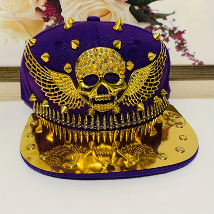 1pc Men'S Fashion Hip-Hop Street Dance Punk Baseball Cap, Lightweight Polyester, Non-Stretch Fabric, Street Style with Skull and Wings Design