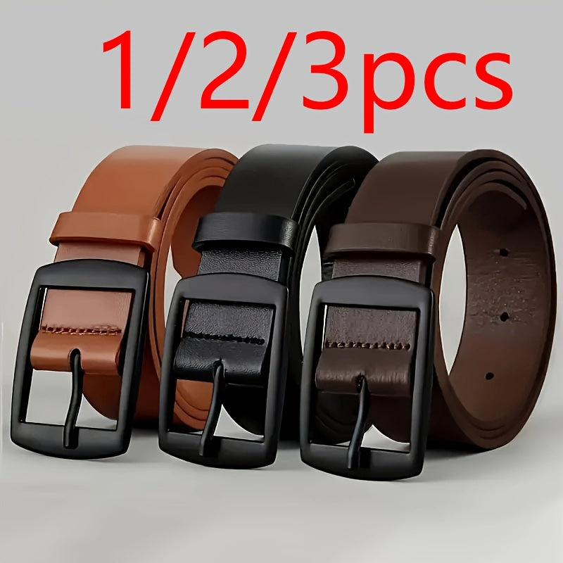 3pcs/2pcs/1pc Men'S Fashion Faux Leather Belts with Metal Pin Buckle - Stylish Designer Waist Straps for Jeans, Plus Size, Light Brown/Black/Dark Brown, Casual Wear Accessory | Stylish Waist Straps | Quality Craftsmanship