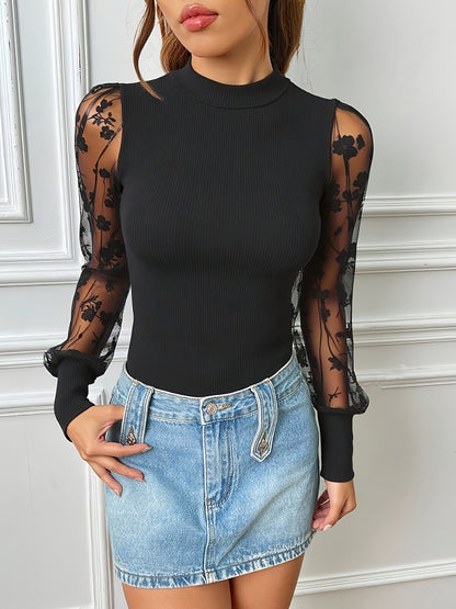Targeted Elegant Mesh Splicing Sleeve կանացի մարզաշապիկ