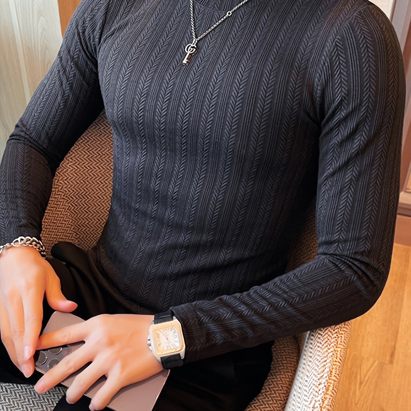 Men's Slim-Fit Long Sleeve T-Shirt - Casual & Stylish, Perfect for Fall/Winter, Machine Washable