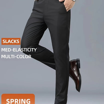 Men's Casual Solid Color Dress Pants - Polyester Blend, Woven, Regular Fit, All-Season Comfort, Adult Suit Pants