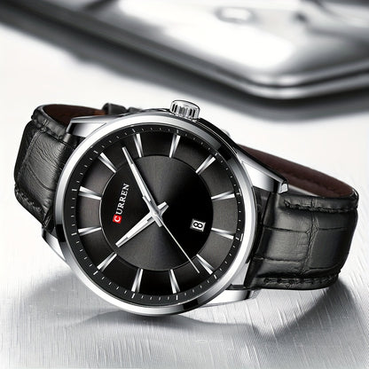 CURREN Minimalist Business Men'S Quartz Watch with Faux Leather Strap And Large Dial with Date, Suitable for Women