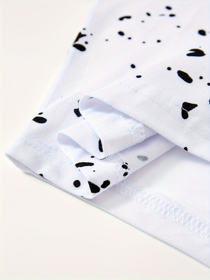 Chic Printed T-shirt, Men's Casual Street Style Stretch Round Neck Tee Shirt For Summer