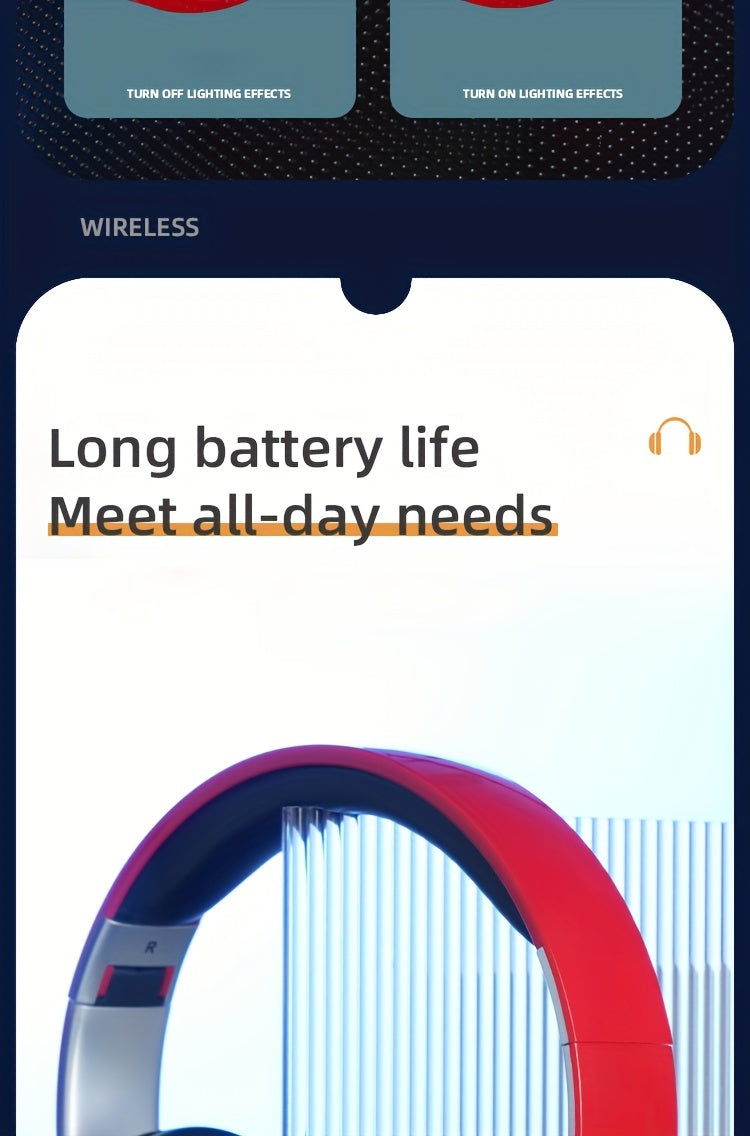 Wireless Earphones, Multi-Color LED Lights, Comfortable Foldable Earphones, SD Card Slot, School/Tablet/Pc/Phone/Birthday/Christmas/Travel Gifts. Popular Wireless Earphones, Head Mounted Wireless Earphones, And Foldable Earbu