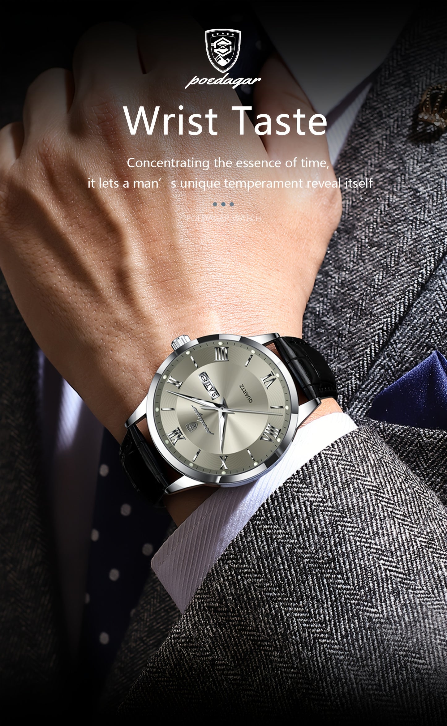 Luxury Leather Strap Men's Watch Waterproof Luminous Calendar Week Wristwatch Simple Business Fashion Sports Men's Watch