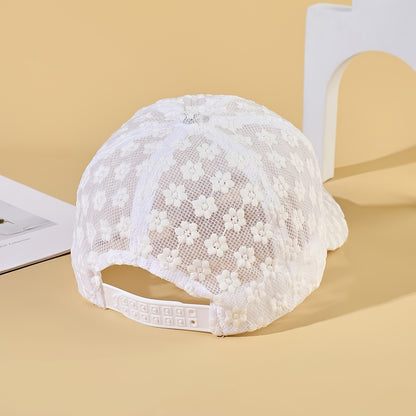 Women'S Summer White Lace Flower Baseball Cap - Breathable, Stretchy, Snap Closure, Stylish and Versatile, Hand Wash Only, Summer Cap|Stylish Headgear|Breathable Fabric