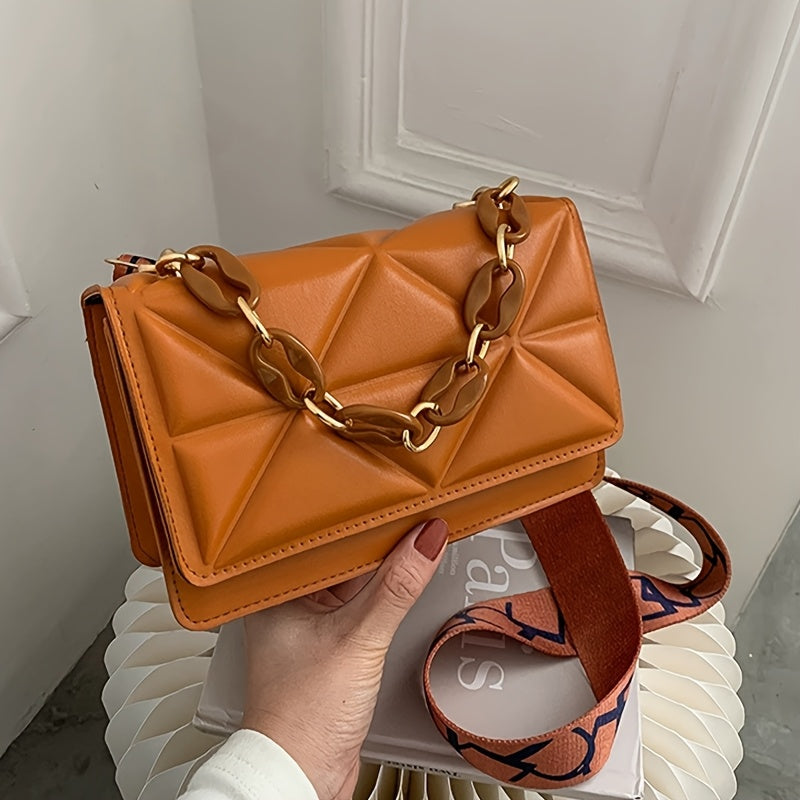 Retro Shoulder Bag, Fashionable Wide Strap Crossbody Bag, Western Style Chain Small Bag, Casual Women'S Sling Bag (White/Black/Pink/Brown)