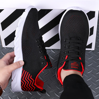 Men's Knitted Breathable Running Shoes, Lightweight Non-Slip Soft Sole, Comfortable for Outdoor Walking, Jogging, Fitness, Daily Activities, EVA Sole, Fabric Upper, Low-Top, Lace-Up Closure, Striped Pattern, All-Season Fashio