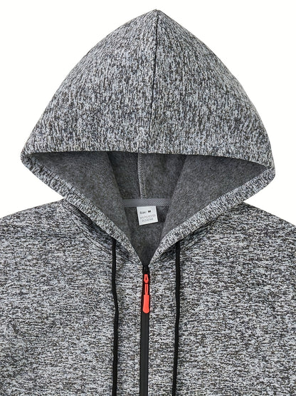 Men's Casual Sports Hoodie and Pants Set with Zipper, Drawstring, Fleece-Lined - Polyester Blend, Machine Washable