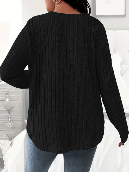 Women's Loose Fit V-Neck Polyester T-Shirt With Soft And Breathable Fabric, All-Season Casual Long Sleeve Tee, Machine Washable