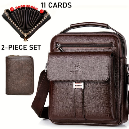 WEIXIER Men's Vintage Business Casual Adjustable Shoulder Bag - Black, Multiple Compartments, Zippered Pockets, Compact Design for Everyday Use, Everyday Shoulder Bag | Vintage Style Bag | Secure Zip Closure, Small Crossbody