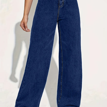 Women'S High-Waisted Straight Leg Jeans, Casual Stretch Denim Pants, Solid Color, Full Length, with Pockets, for Spring/Summer/Fall