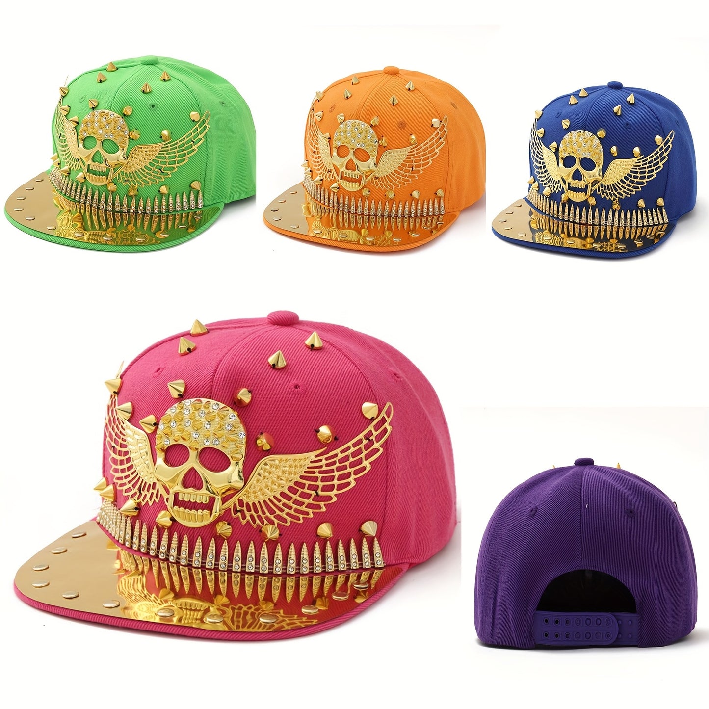 1pc Men'S Fashion Hip-Hop Street Dance Punk Baseball Cap, Lightweight Polyester, Non-Stretch Fabric, Street Style with Skull and Wings Design