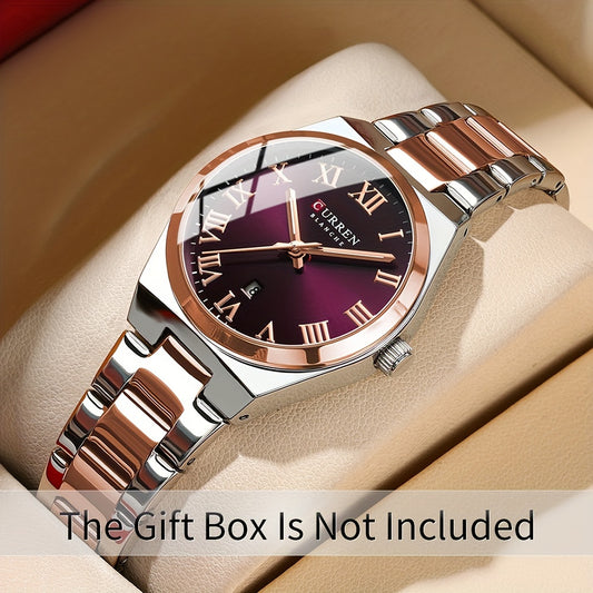 Fashionable Brand Of CURREN Ladies' Watches With A Casual And Simple Stainless Steel Strap, Featuring A Calendar And Quartz Movement.