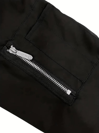Men'S Casual Bomber Jacket - Maroon Zip-Up Baseball Coat with Black Trim, Long Sleeves, and Front Pockets for Casual Attire, Casual Outerwear | Stylish Casual Jacket | Polyester Lining
