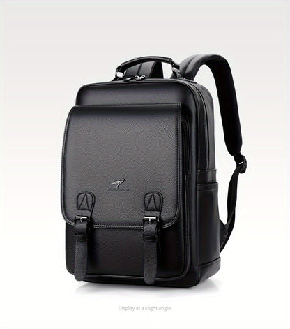 Stylish Men's Backpack - Multifunctional, Large Capacity for 39.62cm Laptop, Business & Travel Ready, Durable PU Material