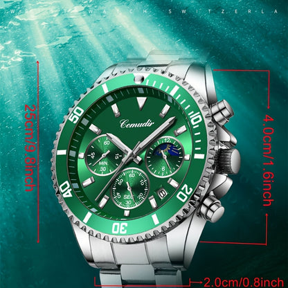 1pc New Fashion Stainless Steel Luxury Quartz Watch, High-end, Casual, Round Dial, Multi-scale, Night Light, Date Display, with Birthday, Holiday, Anniversary, for Men, Travel, Party