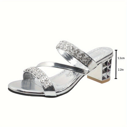Fashionable Chunky Heel Sandals With Rhinestones