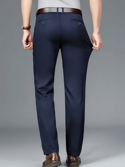 Men'S New Style Solid Color Suit Pants for All Seasons, Fashionable Business Stretch Straight-Leg Formal Trousers, Slim-Fit Casual Pants.