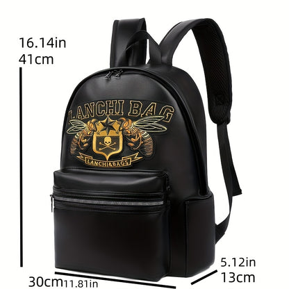 Men'S Genuine Backpack - Large Capacity, Multi-Functional Trolley Bag with Adjustable Straps, Golden Embossed Design, Perfect for School, Work, or Travel, Backpack for Travel, Durable Zipper Closure