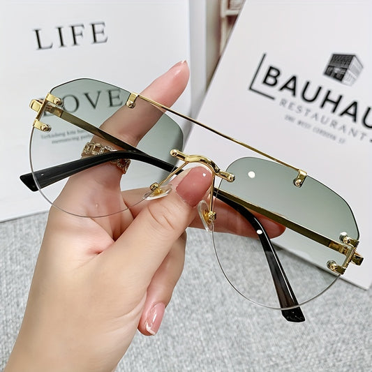 Unisex Classic Retro Double Bridge Glasses, Fashionable, No Frame, Metal Material, S Style, Ordinary Decorative for Men And Women, Casual Use
