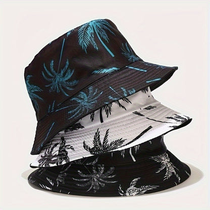 1pc Unisex Coconut Tree Print Bucket Hat - Bohemian Tropical Vacation Style, Breathable & Durable for Outdoor Beach, Casual Wear, Men & Women, Lightweight Headgear, Summer Accessory, Boho Chic, Comfortable Fit, Boho Fashion