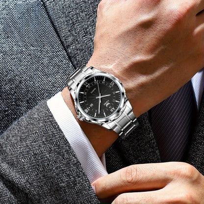 Elegant Luxury Men's Watch with Night Light, Roman Numerals & Date Display - Quartz Movement Stainless Steel Band for Business Casual & Formal Occasions