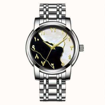 Men's Casual Arabic Numerals Quartz Watch - Scratch-Resistant HD Dial, IPX7 Waterproof, Stainless Steel Strap, Black & Golden Accents - Perfect Gift for Birthdays, Holidays & Family Reunions, Reliable Timepiece, Contemporary