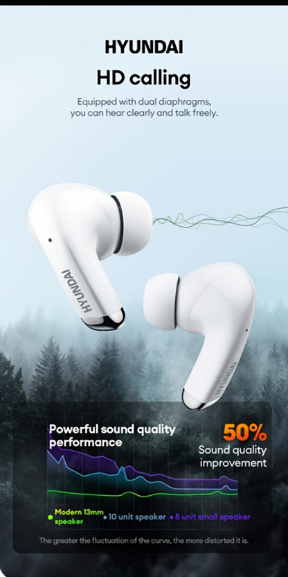 HYUNDAI 2024 Earbuds - High-Resolution Sound Quality, Dual AAC & SBC Decoding, New 5.3 Chip for Enhanced Connectivity, Intelligent Noise Cancellation, Smart Control, Comfortable Fit, Long Battery Life, Auto-Pairing, and Clear