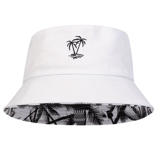 1pc Unisex Bucket Hat - Double-Sided Coconut Tree, Lightweight Fisherman Cap with Wide Brim, Elastic Fit for Beach, Travel, Everyday - Men & Women (Black/White/), Beach Hat, Travel Headwear, Detail
