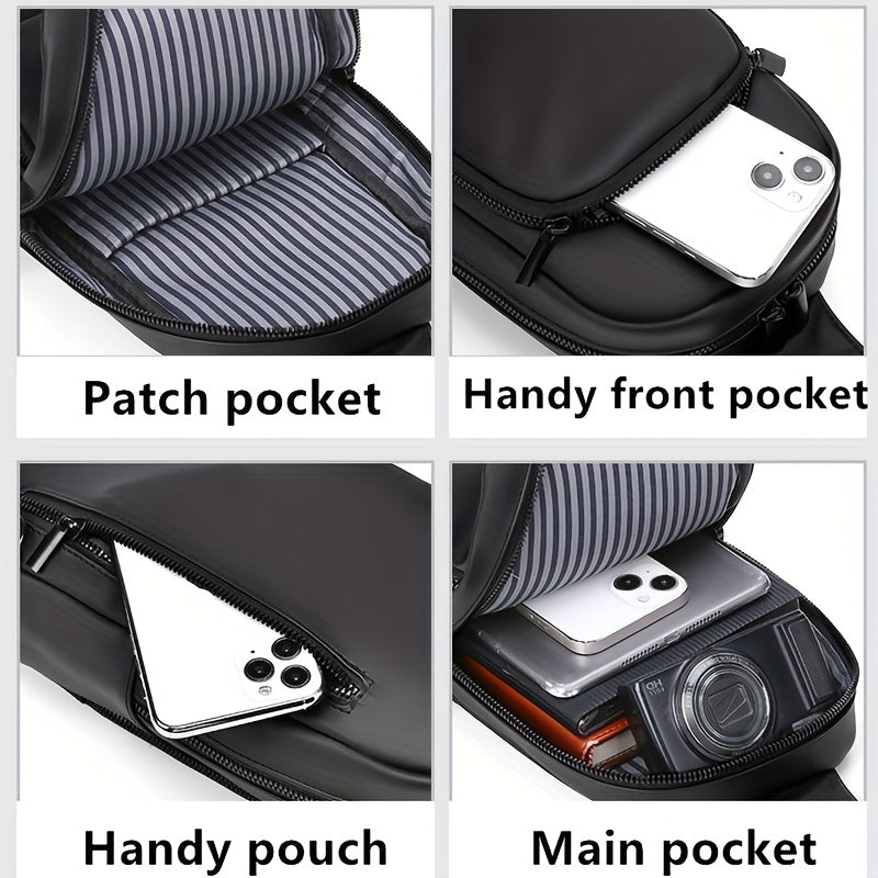Men'S Casual Chest Bag, Faux Leather, Single Shoulder Bag, Zipper Closure, Uncharged, with Sewing Thread, Non-textile Weaving Method, No Printing, 100cm Shoulder Strap Length, for Daily Commute