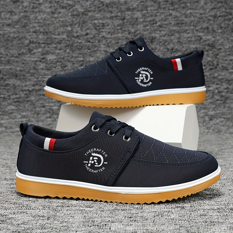 Men's Solid Color Classic Canvas Shoes, Comfy Non Slip Casual Business Style Lace Up Walking Shoes For Men's Outdoor Activities