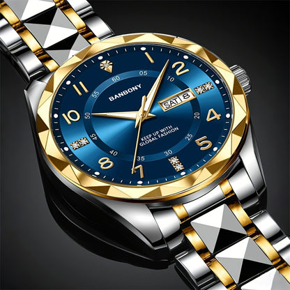 1 New BANBONY Brand Unisex Stainless Steel Quartz Watch with HD Scratch-Resistant Rhinestone-Embellished Simple Digital Round Dial, Luminous Display Date Calendar Battery-Powered Multifunctional Fully Automatic Wristwatch for